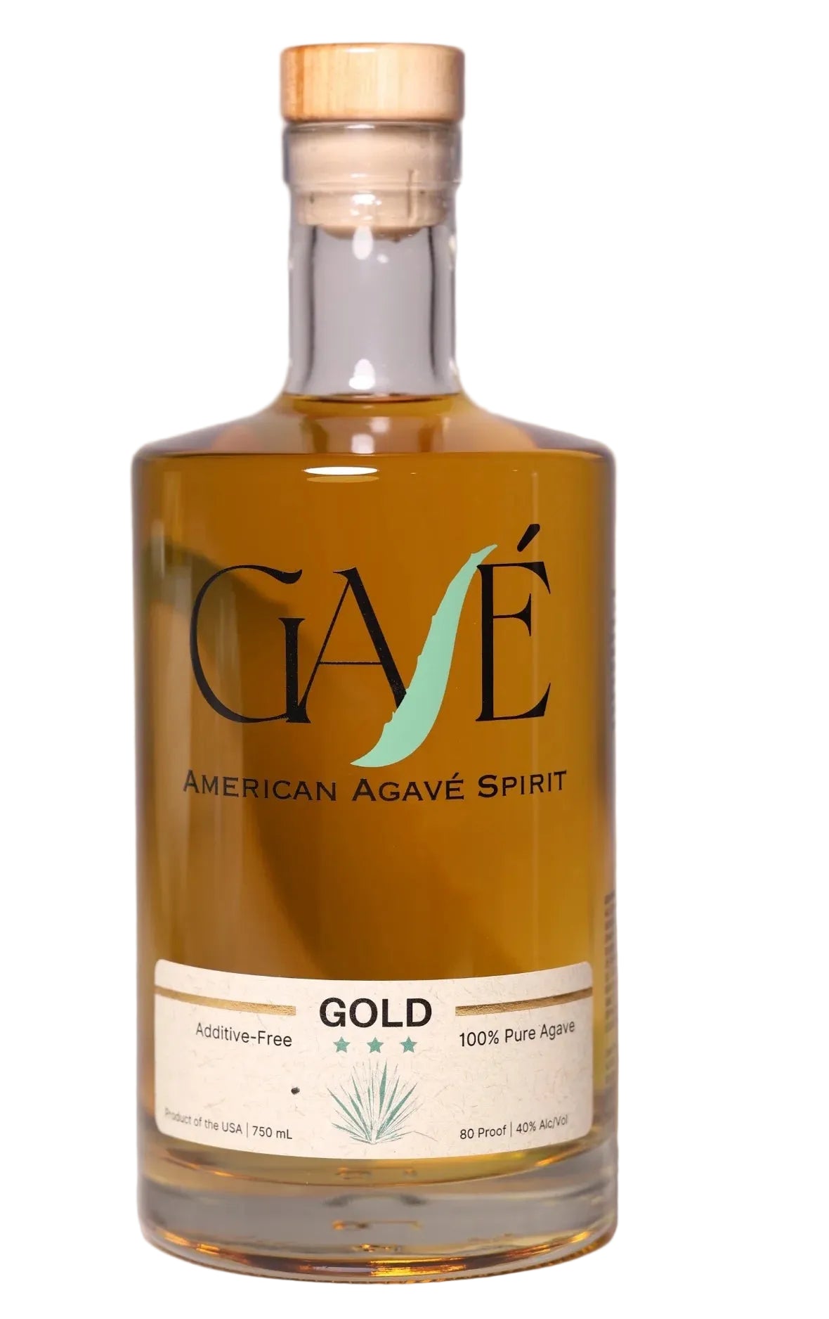 Bottle of Gávé American Agave Spirit Gold on a white background