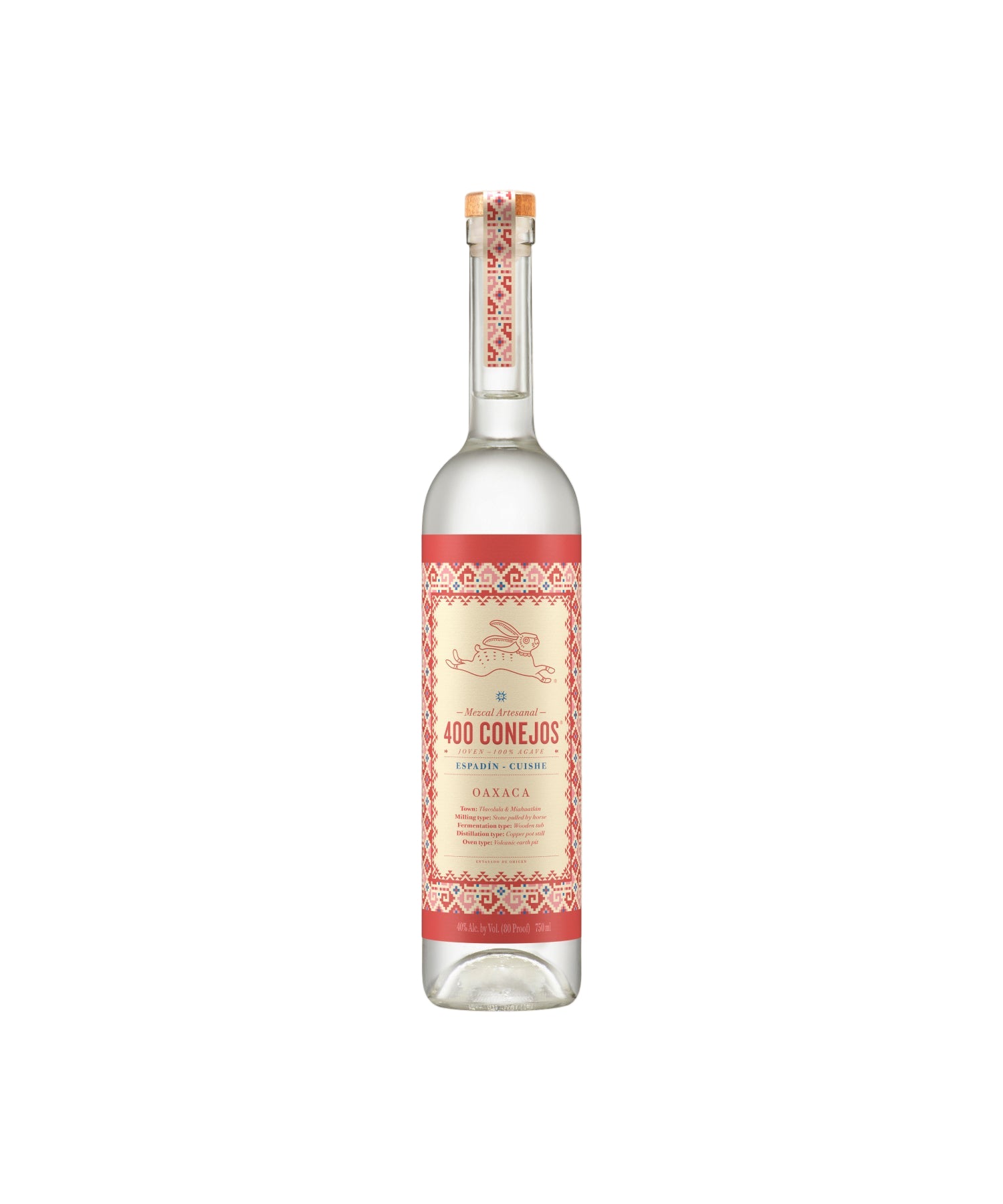 Bottle of 400 Conejos tequila on a beige background